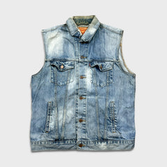 Levi's Denim Vest Mens XL Blue Light Wash Faded Distressed Jean Trucker Jacket