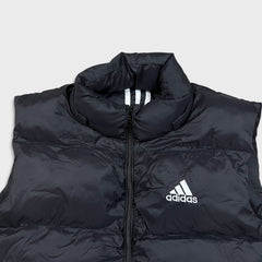 Adidas Puffer Down Vest Mens XL Black Essentials 3 Stripe Full Zip Outdoor Jacket