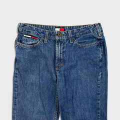 Vintage 90s Tommy Hilfiger Jeans Womens 28x32 Blue Straight Flare Leg Medium Wash Denim Pants