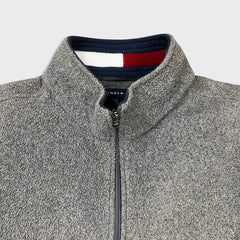 Vintage Y2K Tommy Hilfiger Fleece Mens Medium Gray Flag Pullover 1/4 Zip Jacket
