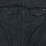 Dickies Denim Shirt Mens Large Black Dark Wash Casual Workwear Button Up