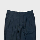 Vintage 90s Balenciaga Pour Homme Pants Mens 38x30 Blue Wool Pleated Trouser BB Logo