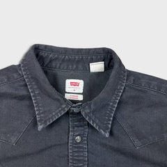 Levi's Denim Shirt Mens Medium Black Dark Wash Casual Western Pearl Snap