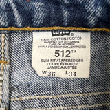 Vintage 90s Levi's 512 Jeans Mens 34x34 Blue Slim Fit Tapered Leg Medium Wash Pants