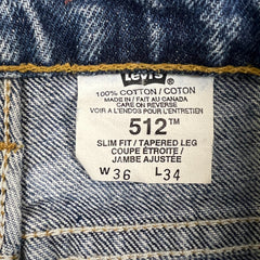 Vintage 90s Levi's 512 Jeans Mens 34x34 Blue Slim Fit Tapered Leg Medium Wash Pants