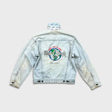 Vintage 90s Hard Rock Cafe Denim Jacket Mens Small Blue Save The Planet Orlando Distressed Trucker
