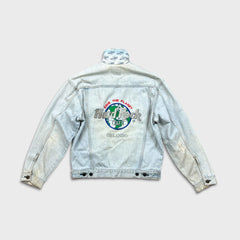 Vintage 90s Hard Rock Cafe Denim Jacket Mens Small Blue Save The Planet Orlando Distressed Trucker