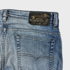 Diesel Jeans Mens 32x31 Blue Thavar Slim Skinny Light Wash Distressed Denim Pants
