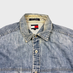 Vintage 90s Tommy Hilfiger Denim Shirt Mens Large Blue Tommy Jeans Button Up