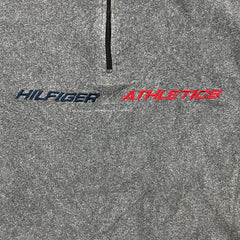 Vintage 90s Tommy Hilfiger Fleece Mens Large Gray 1/4 Zip Spell Out Athletics Jacket
