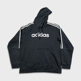Adidas Hoodie Mens XL Black 3 Stripes Spell Out Pullover Hooded Sweater