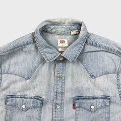 Levi's Standard Denim Shirt Mens Medium Blue Light Wash Casual Western Pearl Snap