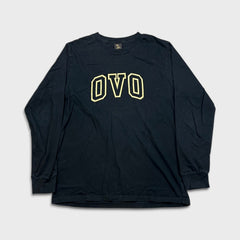 October's Very Own Long Sleeve Shirt Mens Medium Black OVO Collegiate Spell Out Tee