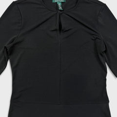 Lauren Ralph Lauren Keyhole Tunic Top Womens Small Black Long Sleeve Shirt