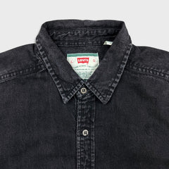 Vintage 90s Levi's Denim Shirt Mens Large Black Faded Dark Wash Button Up