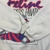 Vintage 1989 Feline Fitness Fanatic Sweatshirt Womens Medium White Cat Gym Funny Crewneck