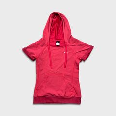 Nike Sportswear Hoodie Womens Small Red Swoosh Short Sleeve Pullover Hooded Sweater