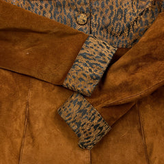 Vintage 90s Danier Suede Patchwork Jacket Womens XS Brown Snake Leopard Print