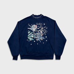 Vintage 90s Christmas Winter Sweatshirt Mens Large Blue USA Animal Pullover