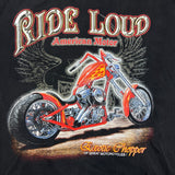 Vintage Y2K Ride Loud American Motor T Shirt Mens 2XL Black Faded Motorcycle Tee
