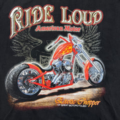 Vintage Y2K Ride Loud American Motor T Shirt Mens 2XL Black Faded Motorcycle Tee