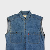 Vintage 90s Levi's Denim Shirt Mens Medium Blue Double Pocket Sleeveless Button Up Vest