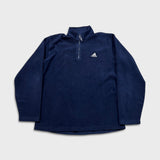 Vintage Y2K Adidas Fleece Mens XL Blue 1/4 Zip Essentials Spell Out Jacket
