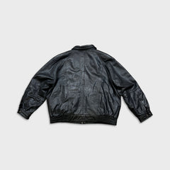 Vintage 90s Moores Black Leather Jacket Mens 2XL Black Quilted Lined Bomber Coat