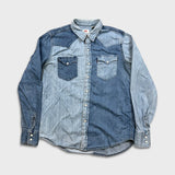 Levi's Denim Shirt Mens Medium Blue Patchwork Western Jean Pearl Snap