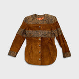 Vintage 90s Danier Suede Patchwork Jacket Womens XS Brown Snake Leopard Print