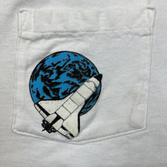 Vintage 80s NASA Kennedy Space Center T Shirt Womens Medium White Boxy Crop Pocket USA Tee