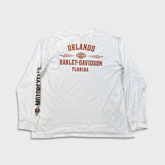 Harley Davidson Long Sleeve Shirt Mens 2XL White Orlando Florida Motorcycle Tee