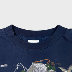 Vintage 90s Birdhouse Animal T Shirt Mens Medium Blue Sun Faded Nature Art Tee