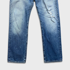 Levi's 501 Jeans Mens 34x30 Blue Original Fit Straight Distress Medium Wash Denim Pants