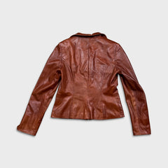 Vintage Y2K Danier Leather Jacket Womens Small Red Zip Front Wing Collar Coat