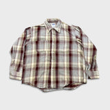 Vintage 70s Golden Key Plaid Flannel Mens XL Beige Workwear Distressed Button Up