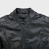 Vintage Y2K Leather Jacket Mens XL Black Moto Biker Multi Zipper Heavy Bomber