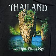 Vintage 90s Thailand T Shirt Mens XL Black Koh Tapu James Bond Island Faded Tee