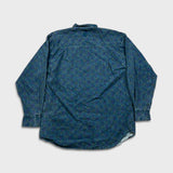 Vintage 90s Shirt Mens Medium Blue Geometric Western Long Sleeve Button Up