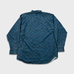 Vintage 90s Shirt Mens Medium Blue Geometric Western Long Sleeve Button Up