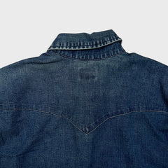 Levi's Barstow Western Denim Shirt Mens Medium Blue Dark Wash Stretch Pearl Snap