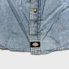 Dickies Denim Shirt Mens Medium Blue Light Wash Casual Western Button Up