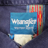 Vintage 90s Wrangler Shirt Mens XL Blue Faded Western Aztec Casual Button Up