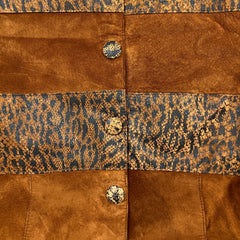 Vintage 90s Danier Suede Patchwork Jacket Womens XS Brown Snake Leopard Print
