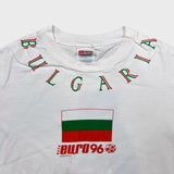 Vintage 1996 UEFA Euro Bulgaria T Shirt Mens Medium White Collar Print Soccer Tee