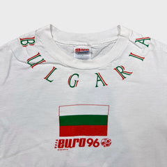 Vintage 1996 UEFA Euro Bulgaria T Shirt Mens Medium White Collar Print Soccer Tee