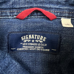 Levi's Signature Denim Shirt Mens Large Blue Dark Wash Casual Western Pearl Snap
