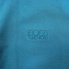 Hugo Boss Polo Shirt Mens Medium Blue Slim Fit Pima Logo Casual Pique Short Sleeve
