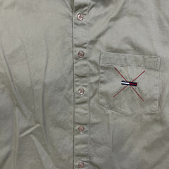 Vintage Tommy Hilfiger Shirt Mens Large Beige Tommy Jeans 90s Button Up Preppy