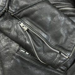 Vintage 80s Leather Ranch Motorcycle Jacket Mens Large Black Padded Biker Moto